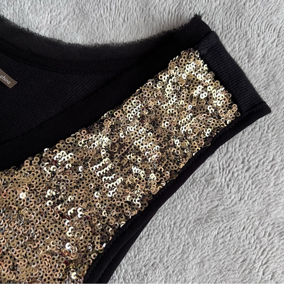 Calvin Klein Sequin Sleeveless Holiday Party Ribbed Tank Top Gold Black Large - Picture 6 of 10